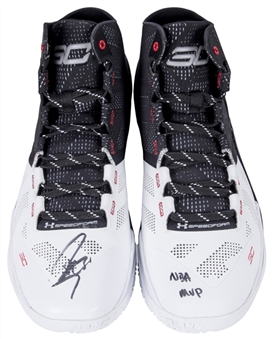 Stephen Curry Autographed and Inscribed "NBA MVP" Under Armour Curry 2 Basketball Sneakers (White and Black) (Fanatics)